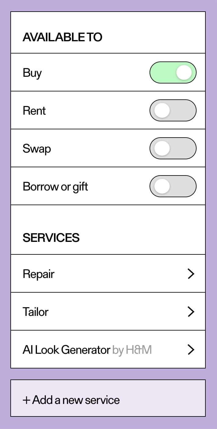 Example interface of app for managing meta data of clothes